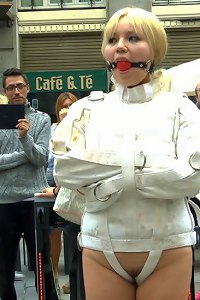 Shamed Japanese whore in the streets of Madrid